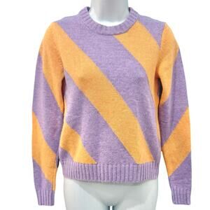 Esprit Purple Orange Diagonal Stripe Cashmere Blend Crew Neck Sweater size XXS